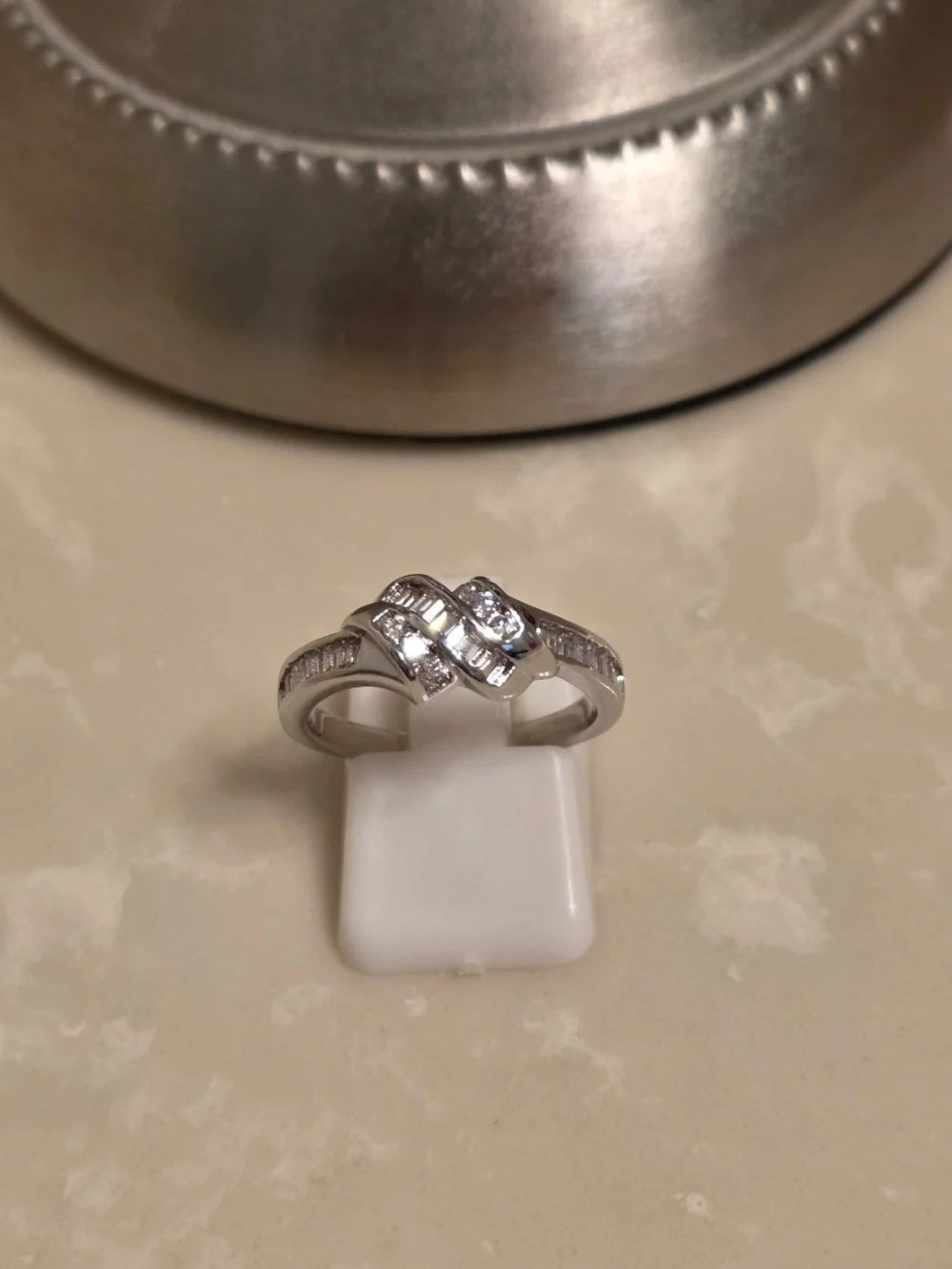 Silver Cubic Zirconia Twist Ring - Sizes 8 and 9